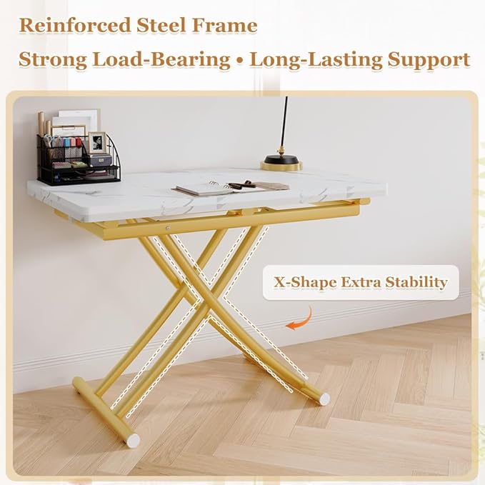 4 in 1 Folding Dining Table with Adjustable Lift Top & Wheels, Multi-Function Coffee Table to Dining Table for Apartments, Kitchens, Living Rooms, Scratch-Resistant & Easy Assembly