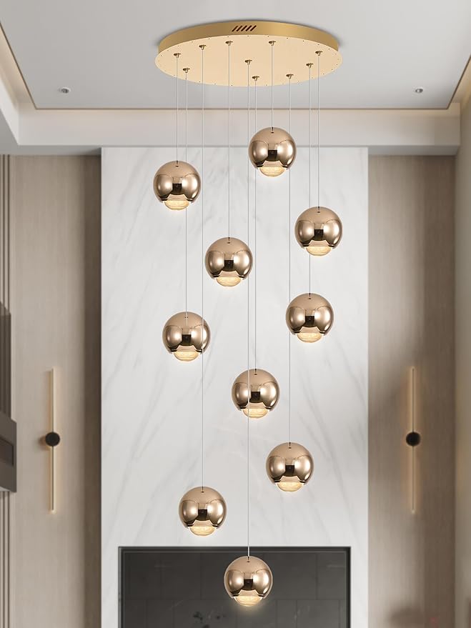 10-Light LED Staircase Gold Chandelier Crystal Ceiling Lights Large Chandeliers for High Ceilings, Entryway Modern Lighting Fixture Villas and Stairs
