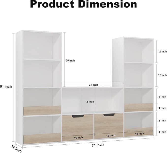 Toy Organizer and Nursery Bookshelf, 4-Tier Wooden Kids Bookcase with Storage Bins, Playroom Storage Rack for Toys and Books, Toy Storage Organizer for Playroom, Nursery, Classroom, Oak & White