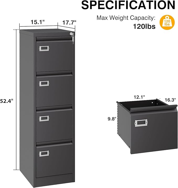 4 Drawer File Cabinet with Lock, Metal Filing Cabinets, Vertical Small Filing Cabinet Steel Lockable Storage Cabinets for Home Office to Organization Hanging Letter/Legal/F4/A4