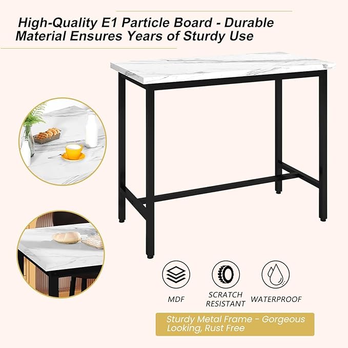 Dining Table Set, 47.2" Rectangle Faux Marble Table with 2 PU Upholstered Backrest Chairs, 3-Piece Kitchen Dining Room Set for Small Spaces, Kitchen Furniture, White