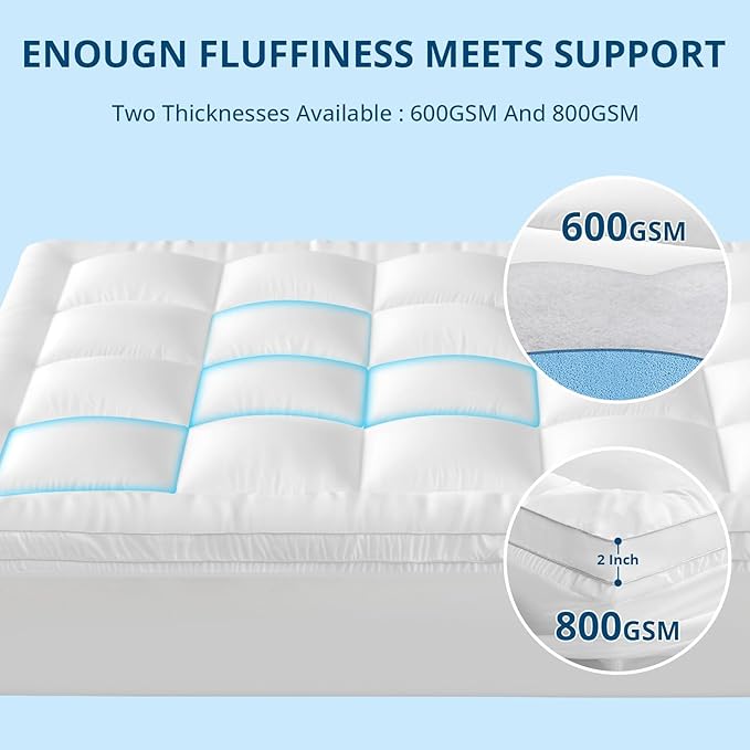 YUGYVOB Mattress Pad Extra Thick, Cooling, and Breathable King Mattress Topper 8-21" Deep Pocket Soft Down Alternative Fill