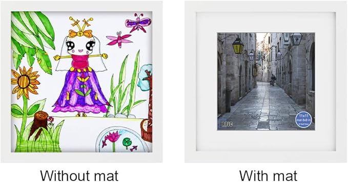 RPJC 11x11 inch Picture Frame Made of Solid Wood and High Definition Glass Display Pictures 8x8 with Mat or 11x11 Without Mat for Wall Mounting Photo Frame White