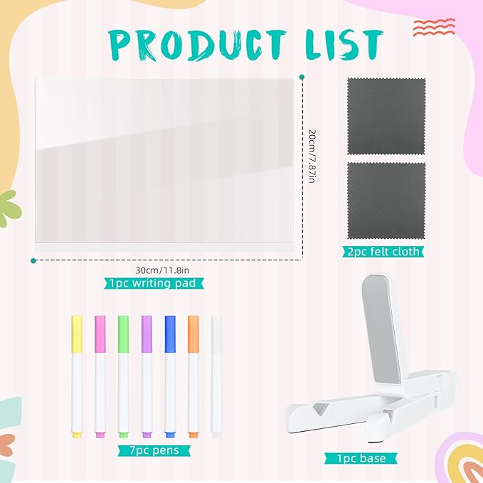 Acrylic Dry Erase Board with Light, 11.8 X 7.9” Clear Dry Erase Boardwith 7 Colors Pen Dry Erase Board to Do List Clear School Supplies for Kids