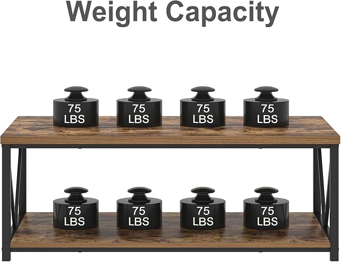 EXCEFUR Modern Coffee Table, Rustic Wood and Metal Living Room Table with Storage Shelf, Industrial Rectangle Center Table, 47 Inch Brown