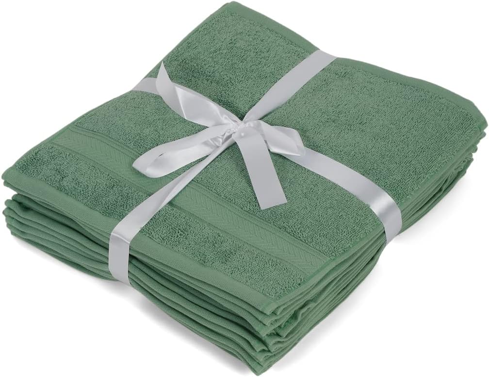 Casa Lino Face Towels & Body Wash Cloths for Showering - 100% Cotton Wash Cloths for Bathroom - Highly Absorbent & Quick Drying Washcloth Set - Cotton Washcloths 24 Pack (12" x 12") - (Green)