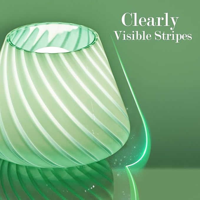 ONEWISH Mushroom Lamps Set of 2 - Small Table Lamp with Striped Glass, Nightstand Lamp for Bedroom, Living Room, Cafe, Office, Bulb Included, for Birthday Christmas Thanksgiving Day, Sage Green