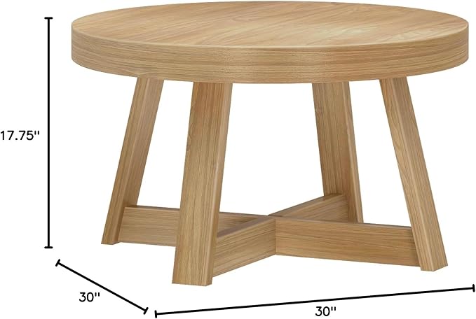 Plank+Beam Classic Round Coffee Table, 30 Inch Farmhouse Coffee Table, Rustic Mini Center Tables for Small Spaces, Small Living Space Tea Table, Blonde Wirebrush