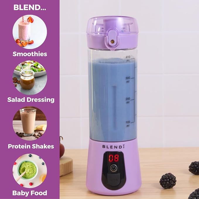 BLENDi Lite Portable Blender (17oz) – USB Rechargeable, Powerful 70W Motor for Smoothies, Protein Shakes & More – Compact, Travel-Friendly & BPA-Free (Purple)