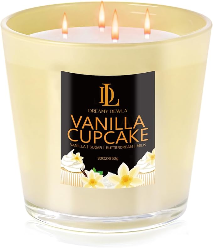 Vanilla Cupcake Scented Candle, Large 30oz Natural Soy Candles, 4-Wick 80 Hour Burn Time, Home Fragrance Candles Housewarming Gift for Women Men