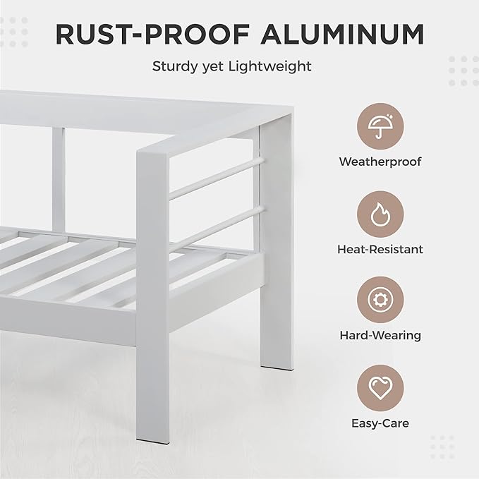 Wisteria Lane Aluminum Patio Furniture Set, 7 Seats Metal Outdoor Furniture Set with CSA Certified 54in Propane Gas Fire Pit Table, Patio Conversation Set with 5in Olefin Cover Cushions (White)