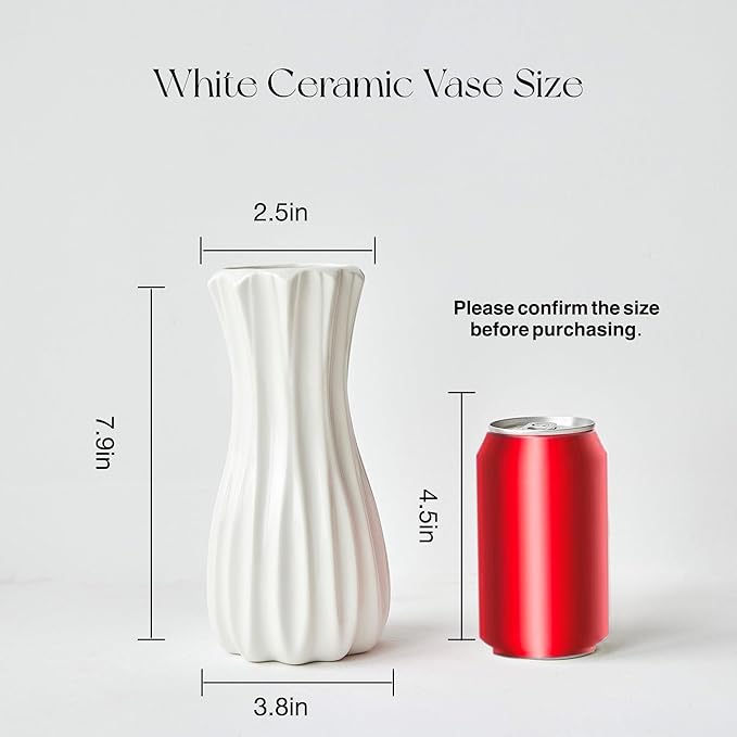 8 Inch White Ceramic Vase, Modern Flower Vases for Centerpieces Decorative Vase Home Decor, Minimalist Tall Vases for Bouquet Table Living Room Office Wedding Farmhouse Decor