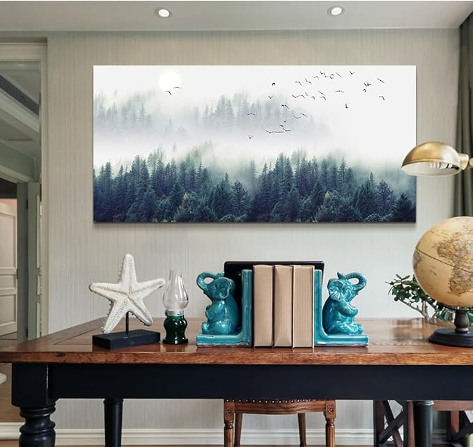 Wapluam Large Wall Art For Living Room Canvas Wall Decor Bedroom Office Wall Decoration Fog Forest View Wall Painting Stretched And Framed Pictures Ready To Hang Modern Home Decor Art Works 60 X 30