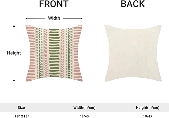 Boho Pillow Covers 18x18 Set of Pink Sage Green Stripes Throw Pillow Covers Outdoor Decoration,Bohemian Abstract Modern Decor Pillowcase Farmhouse Linen Decorative Cushion Cover for Home Couch