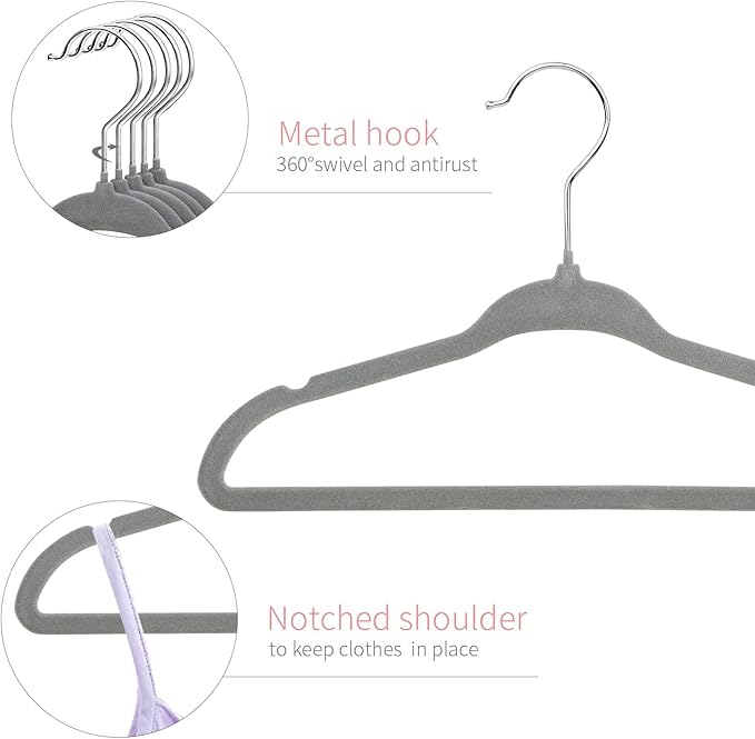 ManGotree Baby Clothes Hangers, Velvet Kids Toddlers Coat Hangers with Ultra Thin & Non-Slip Design (30 Pack, Gray)