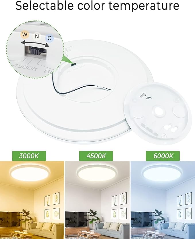 Zemty 4Pack 12 Inch LED Flush Mount Light, 28W 3200lm Super Slim Ceiling Light Fixtures, 3000K/4500K/6000K Selectable Ceiling Lamp for Bedroom, Bathroom, Kitchen, Living Room (White)