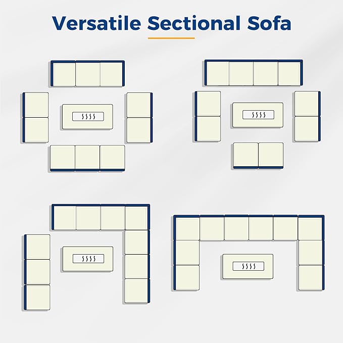 Wisteria Lane Patio Furniture Set for All Wheather, 11 Pieces Wicker Outdoor Furniture Set with Washable Cushions & Fire Pit Table, Oversized Outdoor Sectional for Garden, Poolside, Backyard, Blue