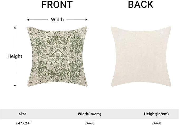 BETGINY Sage Green Ethnic Boho Throw Pillow Covers 24 x 24 Inch Pack of 2, Bohemian Carpet Pattern Decorative Pillow Cases Vintage Outdoor Linen Farmhouse Cushion Case for Bedroom Home Sofa Decor