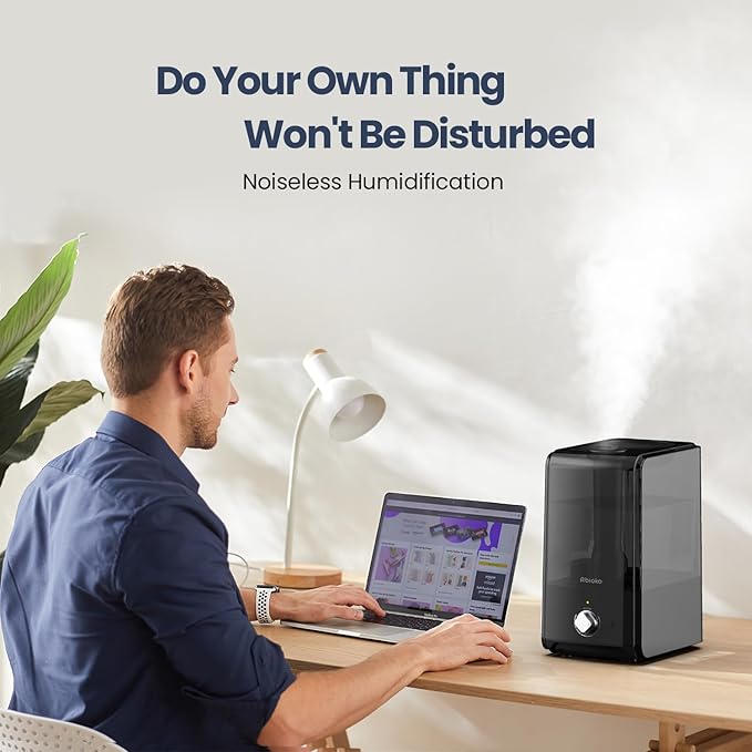 Humidifiers for Large Room Bedroom (6.5L), Cool Mist Ultrasonic Vaporizer for Home Whole House Babies, Customized Humidity, Night Light, Whisper-Quiet (Black)