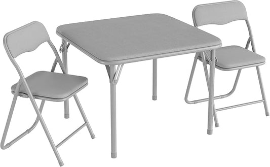 GarveeHome Boys and Girls Folding Table and Chair Set of 3, Featuring a Portable Table and Chairs with Soft Pu Cushions. No Assembly is Required, Perfect for Eating, Reading and Playing, Grey.