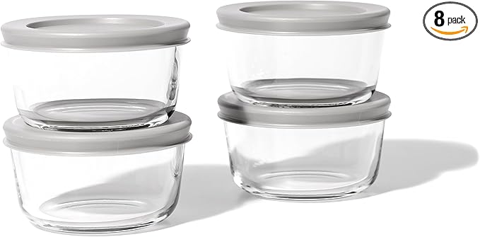 8-Piece Glass Food Storage Containers Set (4 Containers + 4 BPA-Free Lids) | 7-Ounce, Leakproof | Microwave, Freezer, Oven & Dishwasher Safe | Ideal for Meal Prep & Pantry Organization