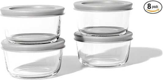8-Piece Glass Food Storage Containers Set (4 Containers + 4 BPA-Free Lids) | 7-Ounce, Leakproof | Microwave, Freezer, Oven & Dishwasher Safe | Ideal for Meal Prep & Pantry Organization