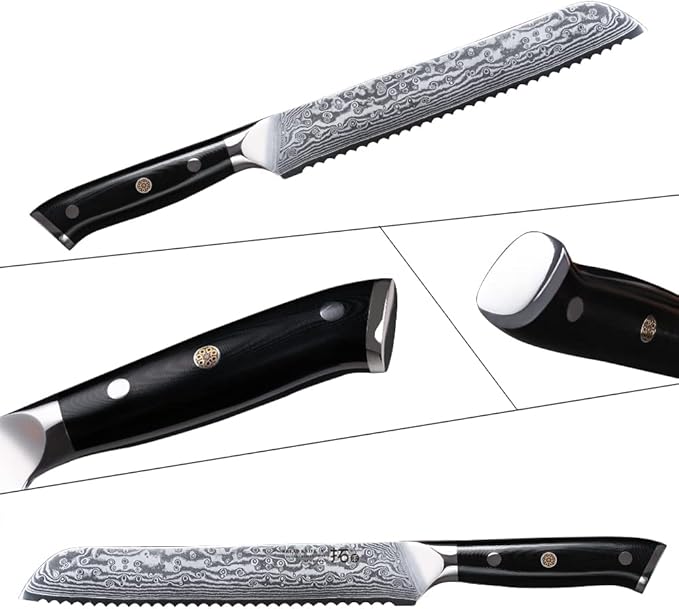 Professional serrated Bread Knife 8 Inch - Classic Damascus pattern Japanese VG-10 Steel Kitchen Knives