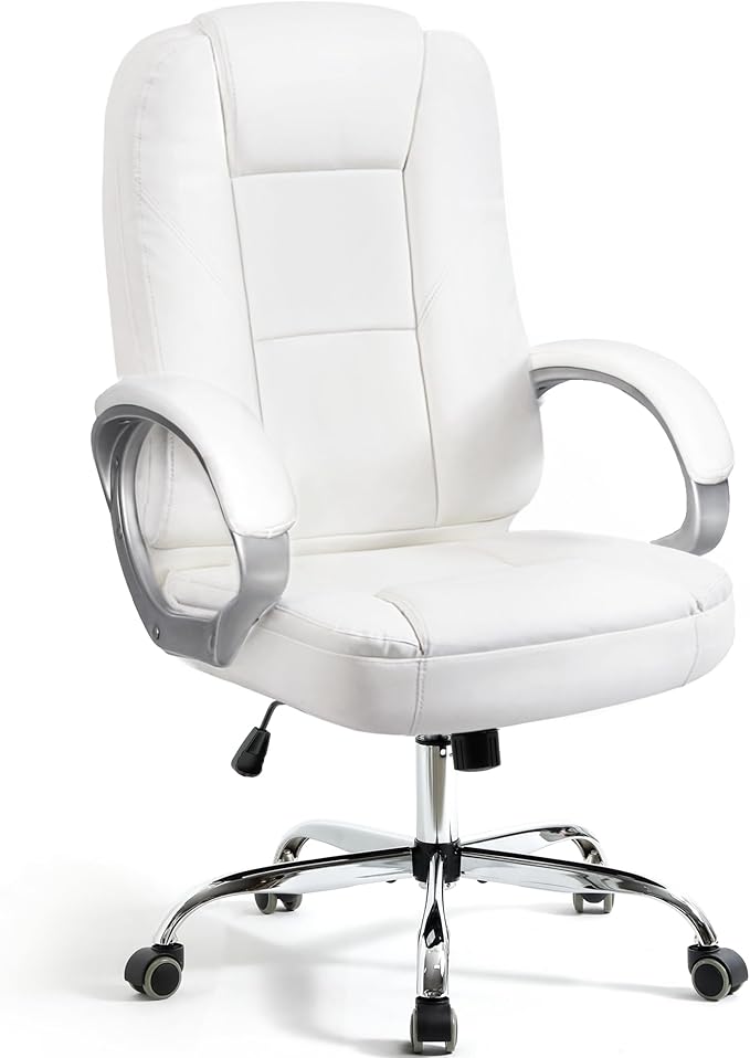 NEO CHAIR Office Desk Ergonomic Gaming Chair High Back Adjustable Computer Chair with Wheels and Lumbar Support Comfy Leather Executive Swivel (White)