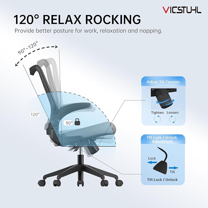 Ergonomic Office Desk Chair with Lumbar Support Flip-Up Adjustable Armrest 120° Rocking,Mesh Computer Chair for Home,Conference Room