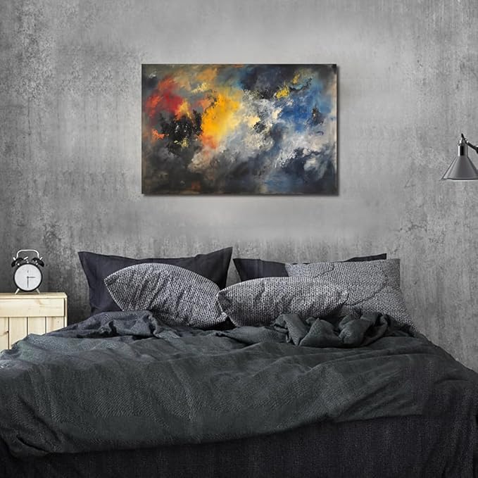 Abstract Wall Art for Living Room Black Modern Canvas Artwork Fantasy Colorful Cloud Pictures Contemporary Painting Decor for Bedroom Home Office Decorations 24x36 inches