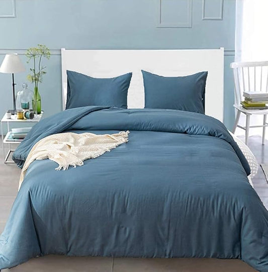 Blue Comforter Set Twin Size Solid Lake Blue Comforter Set Soft Breathable Comfy Fluffy Lightweight Blue 3 Piece Comforter Set Twin Size Women Men