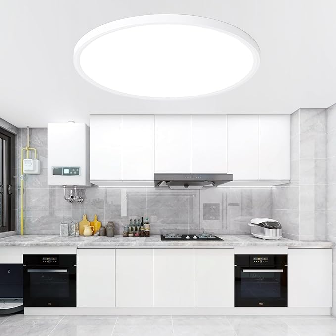 24 Inch Dimmable LED Ceiling Light Fixture, Ultra Thin Flush Mount, 48W 4800Lumen, 3 Color Changeable, Round, White, for Dining Room, Living Room, Bedroom, Office, Hotel