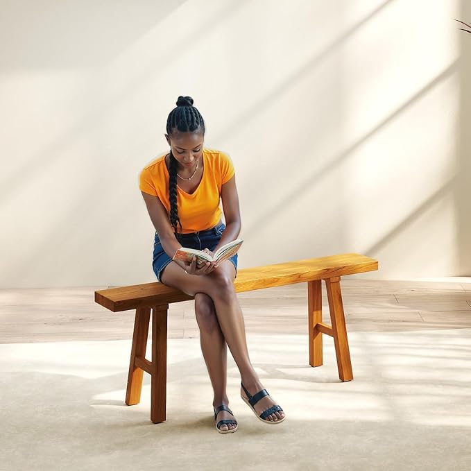 Handmade Solid Wood Noodle Bench 45 in Long Farmhouse Bench for End of Bed Entryway Slim Shoe Storage Stool Entry Stool Hallway Dining Farmhouse or Living Room