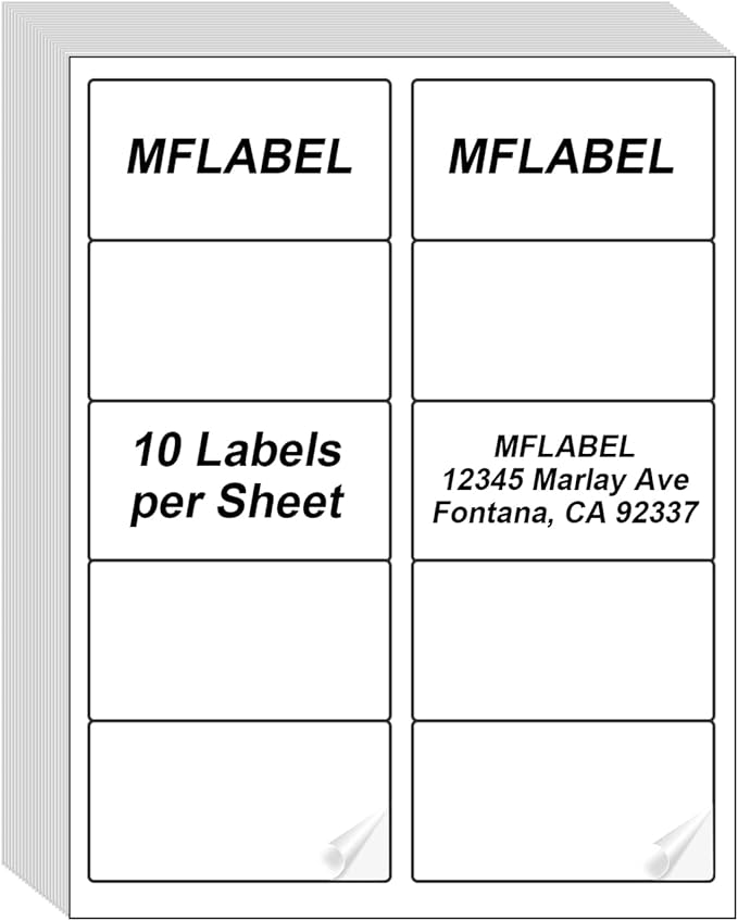 MFLABEL 2x4 Labels, 10-UP Shipping Address Labels, 2500 Labels,250 Sheets Labels for Printer, Internet Mailing Shipping Labels, Label Stickers, 2" x 4" FBA Labels for Laser/Inkjet Printer
