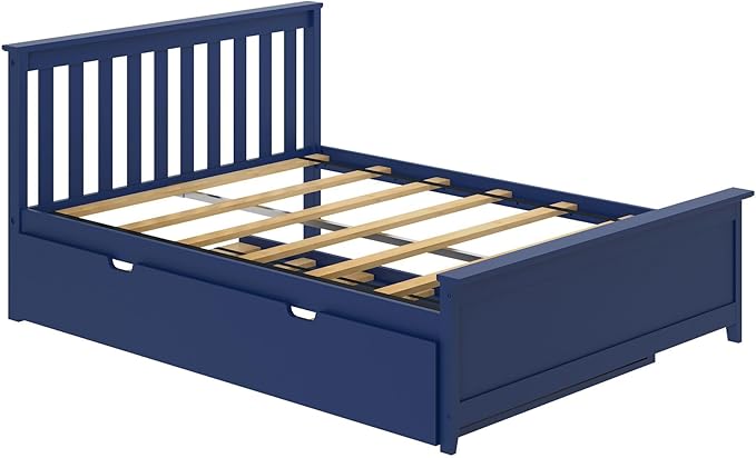Max & Lily Full Bed, Wood Bed Frame with Headboard For Kids with Trundle, Slatted, Blue