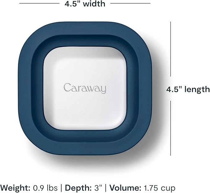 Caraway 2pc Glass Food Storage Set - 1.75 Cup Food Containers (2) - Non-Toxic Ceramic-Coated Glass - Air Release Technology - Compact & Stackable Design - Navy