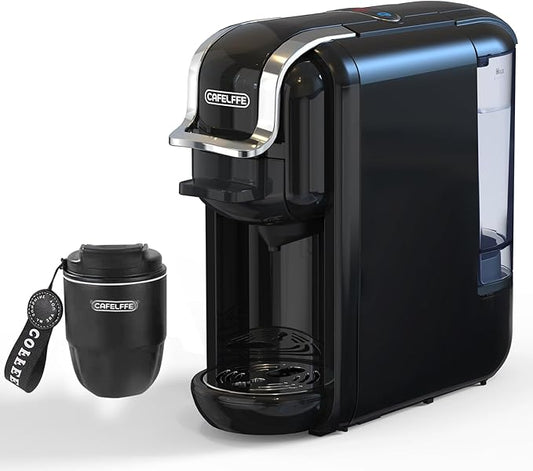 MK-603 Mini Multi Pod Coffee Maker with 9 oz Portable Coffe Cup, Hot/Cold Single Serve Espresso Machine, 4-in-1 Brewer Compatible with K Cup,Nes Original/DG Capsule and Ground,Black