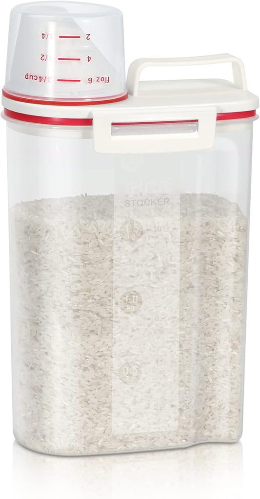 TBMax Rice Storage Container, Airtight Cereal Container Dispenser with Pourable Spout + Measuring Cup, BPA Free Plastic Storage Bin for Pantry Organization and Storage