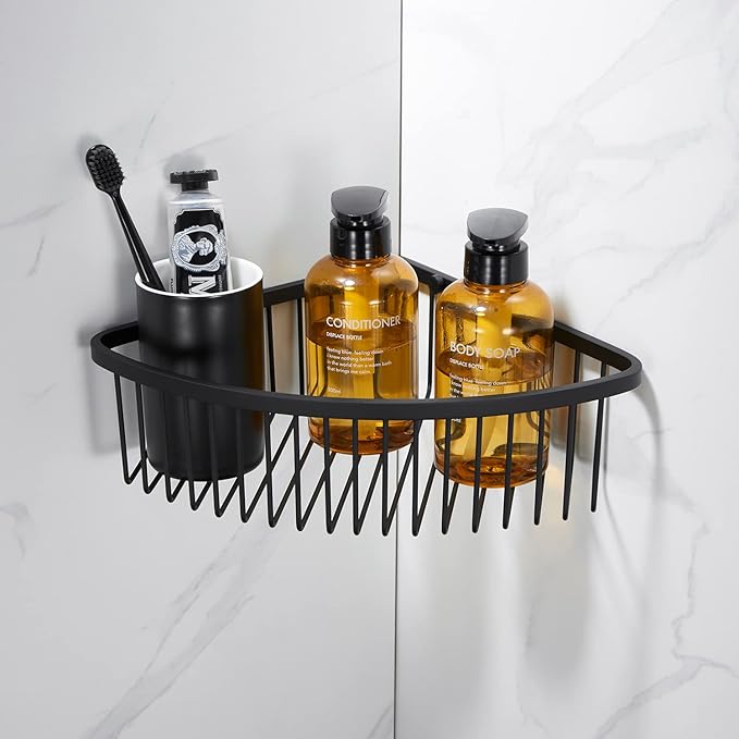 Bathroom Shower Caddy Corner Shelf Basket, Ultra Sturdy Rust-Proof Stainless Steel Shelf Organizer, Wall Mounted Storage Rack, Matte Black