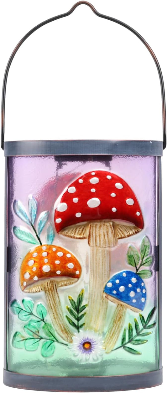 Hanging Solar Lantern Outdoor Waterproof Mushroom Solar Lights Glass Tabletop Decorative Lamp for Outdoor Patio Garden Outside Yard Decor