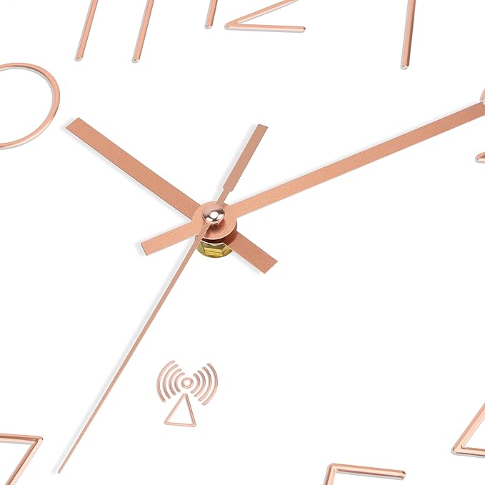 Foxtop Atomic Wall Clock Battery Operated Round Analog Modern Wall Clock Sets Automatically for Office Classroom Bedroom Kitchen Living Room (Rose Gold)