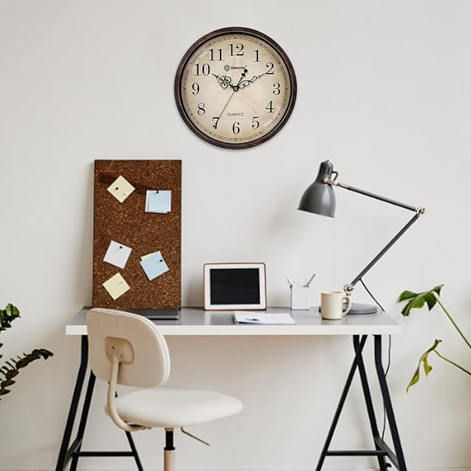 Geevon Retro Silent 12 Inch Wall Clock Non Ticking, Rustic Vintage Clock Quartz Decorative, Battery Operated Wall Clock for Kitchen/Office/Classroom/Bedroom/Living Room Decor