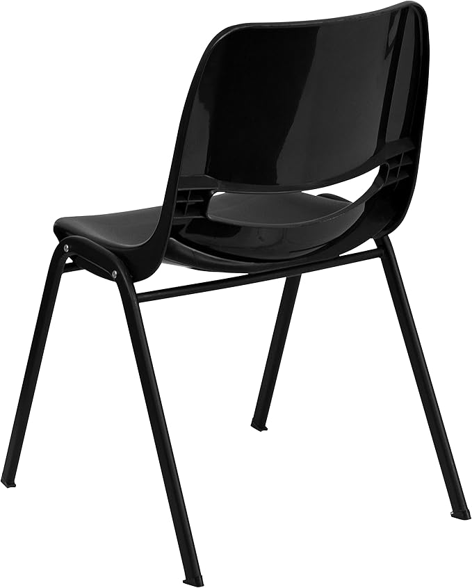 EMMA + OLIVER Black Ergonomic Shell Student Stack Chair - Classroom Chair/Office Guest Chair