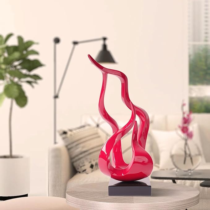 Abstract Sculpture Decor Modern Arts Flame Figurine Table Centerpiece Statue Polyresin Red 16.5 inch