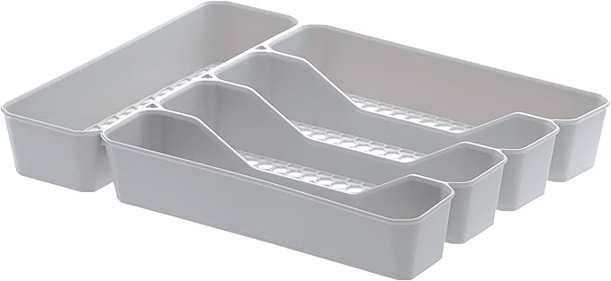 Spectrum Diversified Hexa Drawer Organizer Tray Modern Kitchen Cutlery, Utensil, Silverware Holder Caddy, 5 Dividers Cabinet Storage, 10 x 13, Stone Gray