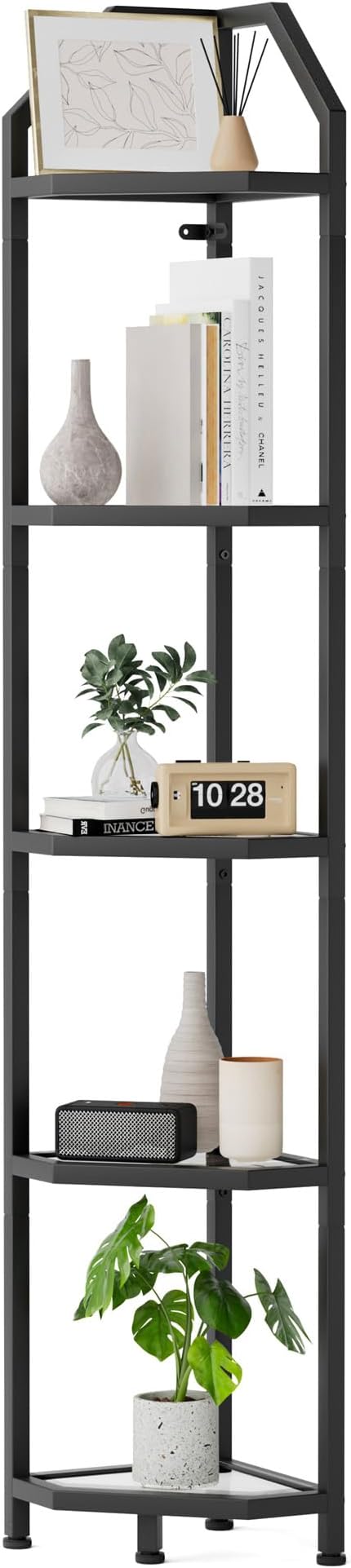 5-Tier Corner Shelf | 70 Inch Tall Bookshelf & Plant Stand, Heavy Duty Storage for Home Office & Living Room - Black