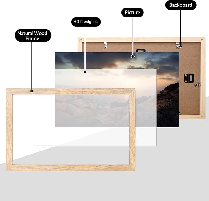 KINLINK 8.5x14 Picture Frame Natural, Solid Wood Frames with Acrylic Plexiglass, Tabletop and Wall Display Photo Frame, Set of 4