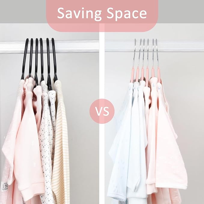 ManGotree 11" Baby Velvet Hangers, Non-Slip Infant Coat Hangers, Ultra-Thin Toddler Felt Hanger with 360° Swivel Hook, Space Saving Children's Hanger for Kids Clothes, 48 Pack (Light Pink)