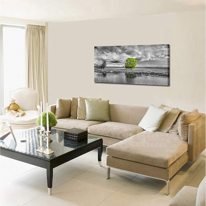 KREATIVE ARTS Canvas Wall Art Paintings Green Tree Landscape in Black and White Modern Giclee Framed Artwork Pictures for Living Room Decoration 40x20inch