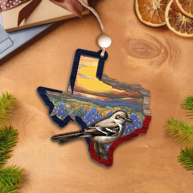 FLAGWIX Christmas Texas Gifts for Women Men - Suncatcher Ornaments for Tree Decorations - Christmas Ornaments Decor Indoor, Texas State Gifts for Family Mom Dad Family Friends, Mockingbird Decoration